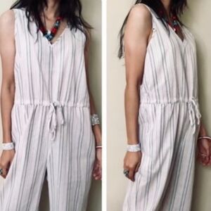 DREW Cream Light Pink Black Striped Sleeveless Jumpsuit Boho Effortlessly Spring